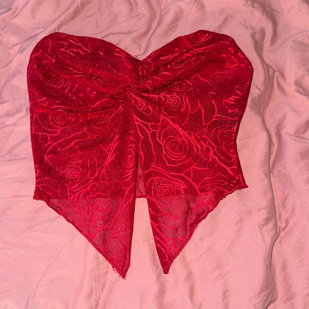 Elegant Red Floral Crop Top